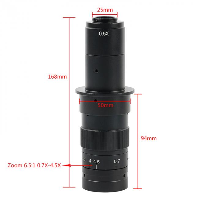 cámara ajustable del microscopio de la lente 0.5X/2.0X Barlow Auxiliary Lens For Industry del soporte de la ampliación 0.7-4.5x 5-360X C